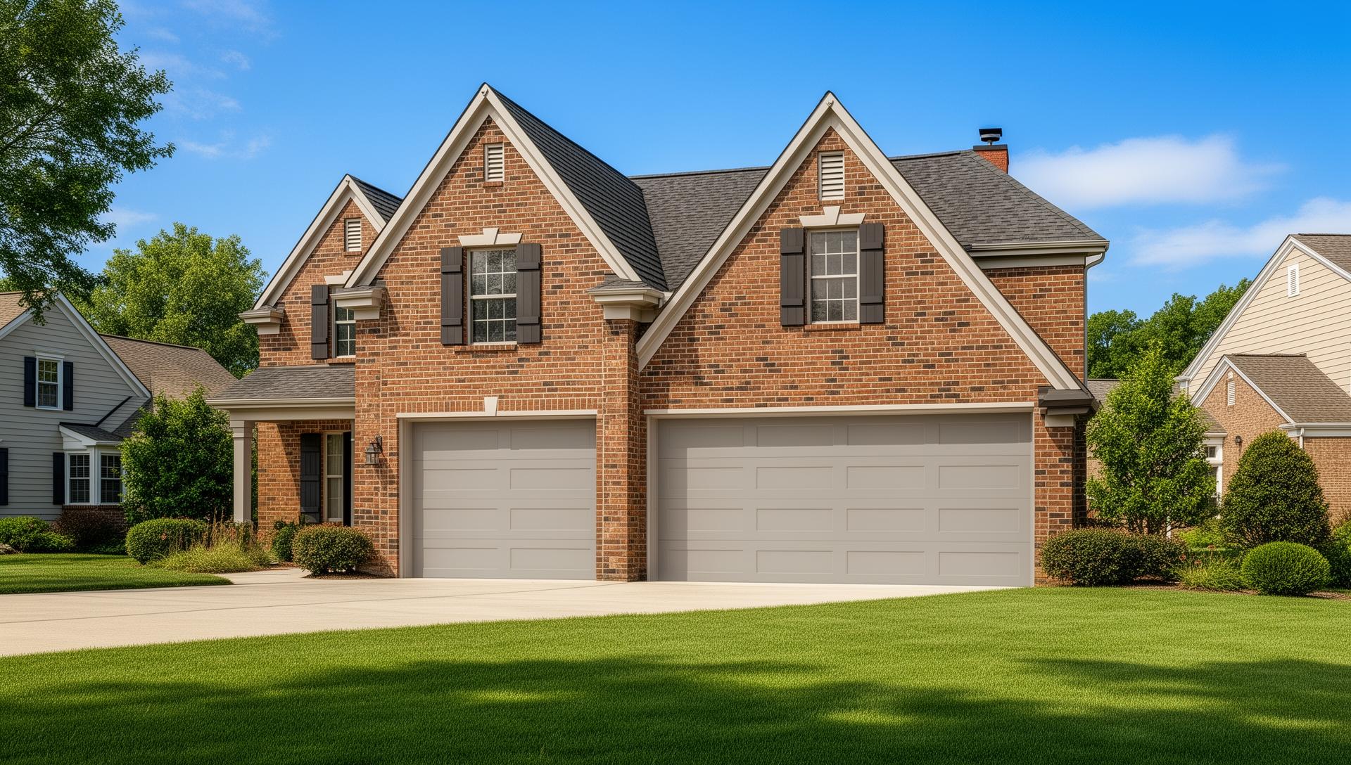 Elegant colonial home with modern aluminum garage doors in Langley WA - professional installation by Garage Door Langley